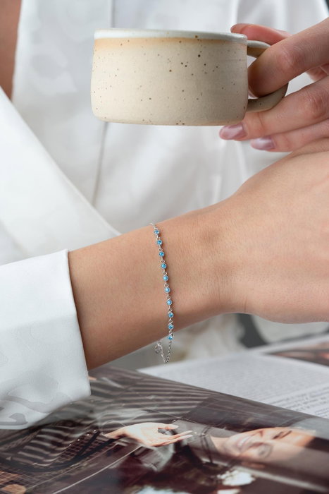 Heliophilia Silver NRZ1000239 Pulsera Plata de Ley con Aguamarina y Acabado Rodiado, 16+3 cm