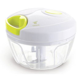 Thulos Mini Picadora Manual TH-KA001 con 3 Cuchillas, Recipiente Transparente y Anilla de Tracción, Compacta y Fácil de Limpiar