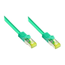 GoodConnections Cable de Red RJ45 Cat. 7 S/FTP, Shielded, 3m, Oro, 600 MHz, Halogen Free, Plug and Play, Verde - Para 10GBase-T