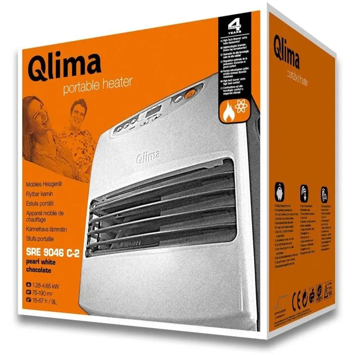 Qlima Estufa de Gasoleo Electrónica SRE 9046C2 - Hasta 54 m² - Depósito 9L - Silenciosa - Blanco y Negro