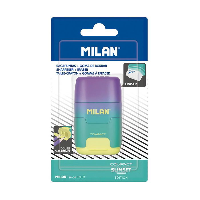 Milán Afilador y Sacapuntas Compacto Doble Serie Sunset, Turquesa - Amarillo Milán Afilador y Sacapuntas Compacto Doble Serie Sunset, Turquesa - Amarillo
