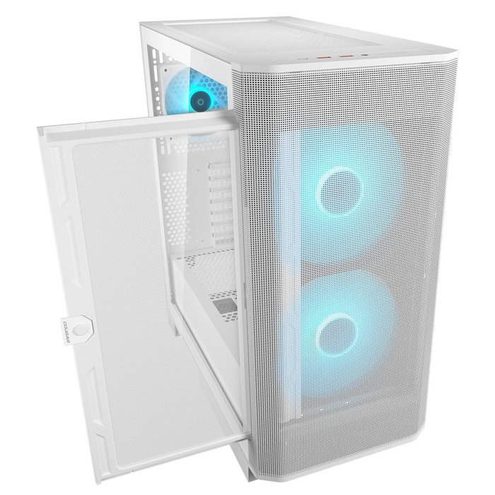 Cougar CGR-5YA6W-RGB Caja Midi Tower Blanco Airface para Gaming con ARGB, Ventana Lateral de Cristal Templado, 2 Ventiladores 180mm, 7 Ranuras, ATX/EATX/microATX/Mini-ITX