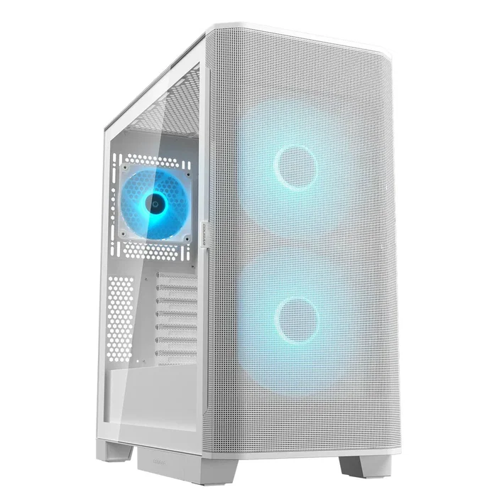 Cougar CGR-5YA6W-RGB Caja Midi Tower Blanco Airface para Gaming con ARGB, Ventana Lateral de Cristal Templado, 2 Ventiladores 180mm, 7 Ranuras, ATX/EATX/microATX/Mini-ITX