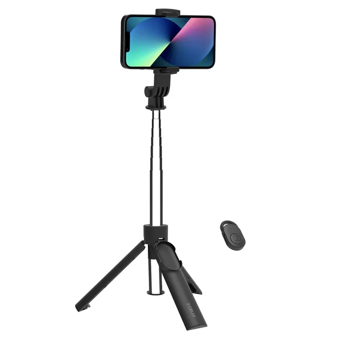 Celly CLICKSFSTICKBK Palo Selfie Inalámbrico con Trípode para Smartphones de hasta 7", Telescópico, Bluetooth, Negro