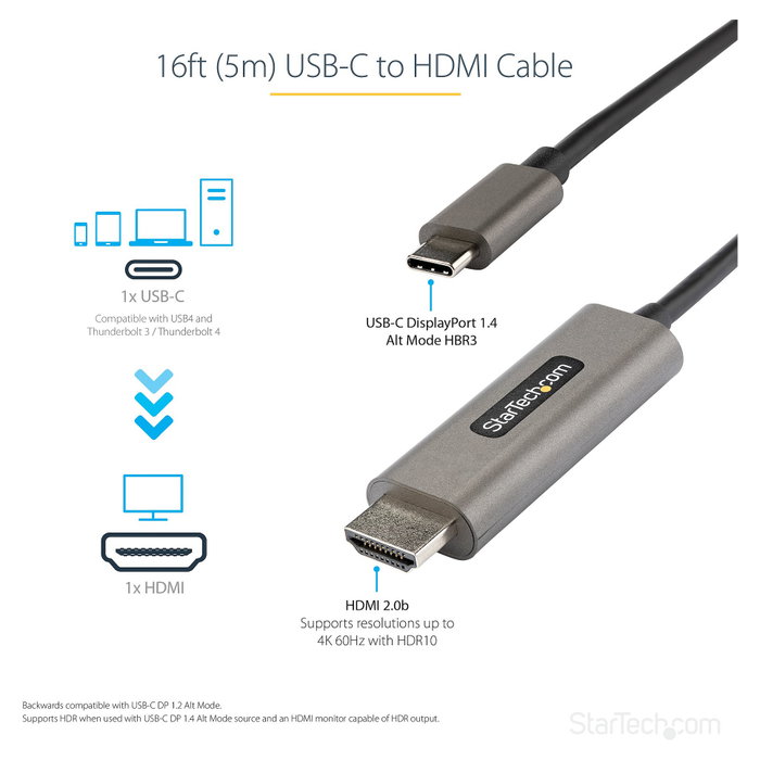 StarTech.com Cable Adaptador USB-C a HDMI 4K 60Hz HDR10 5m