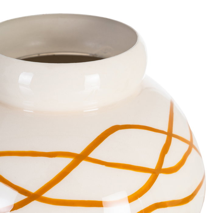 Jarrón Blanco-Mostaza Metal Decoración 16 X 16 X 18 cm