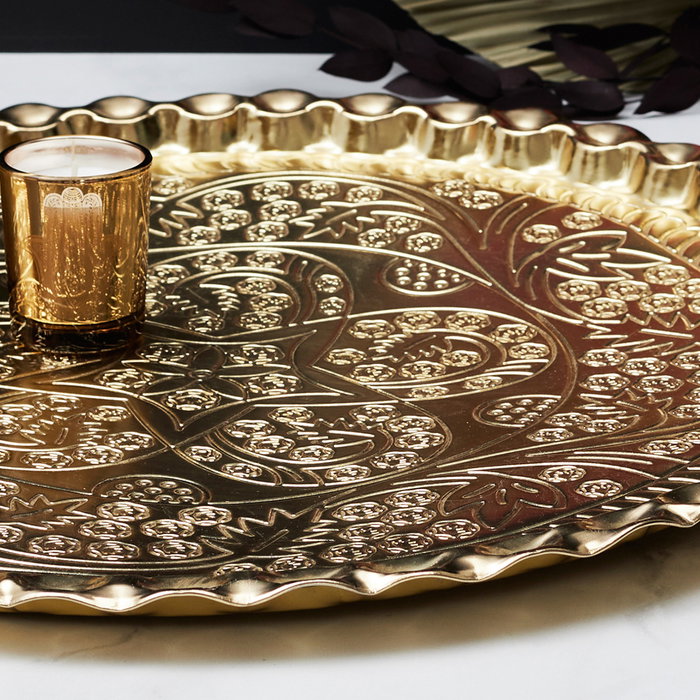 Home Deco Factory Bandeja Mirage Metal Dorado Decorativa Diámetro 47.5 cm