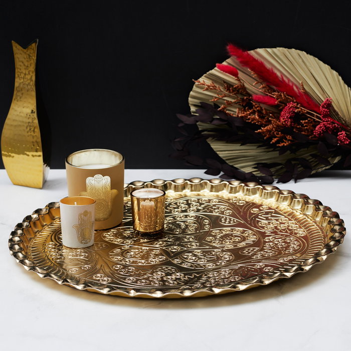 Home Deco Factory Bandeja Mirage Metal Dorado Decorativa Diámetro 47.5 cm