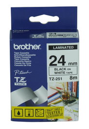 Brother TZ Cinta de Etiquetar Adhesiva Blanca Brillante 24mm