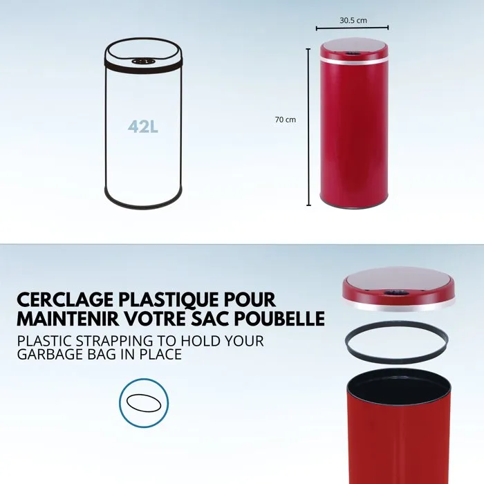 Kitchen Move Cubo de Basura Automático 42 Litros Acero Inoxidable con Borde Rojo Mate BAT42LIREDSS