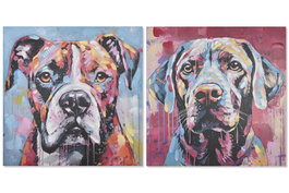 DKD Home Decor Cuadro Lienzo MDF 80x80 Perro Surtido de 2 Piezas