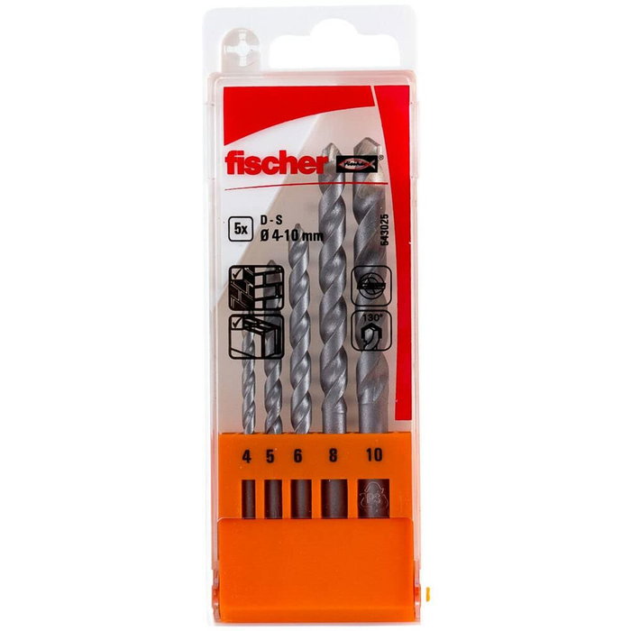 Fischer Juego de 5 Brocas de Percusión con Punta de Carburo ø4-10 mm