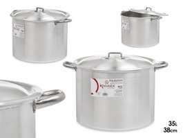 Kinvara Olla Aluminio 35 Litros - 38 cm de Diámetro, Apta para Gas, Horno y Lavavajillas, Color Plata, Dimensiones 50.5 x 41 x انلي?28 cm (Set de 2)