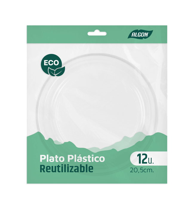 Algon Plato de Plástico Rojo, Económico, Pack de 12 unidades, Diámetro 20.5 cm (22.6 x 3.4 cm) (24 Unidades)