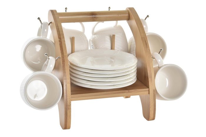DKD Home Decor Set de 6 Tazas de Café 90ml, Porcelana y Bambú, Blanco/Natural, 15 x 17 x 28.5 cm DKD Home Decor Set de 6 Tazas de Café 90ml, Porcelana y Bambú, Blanco/Natural, 15 x 17 x 28.5 cm