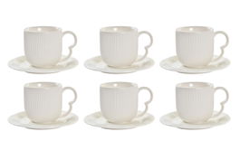 DKD Home Decor Set de 6 Tazas de Café 90ml, Porcelana y Bambú, Blanco/Natural, 15 x 17 x 28.5 cm