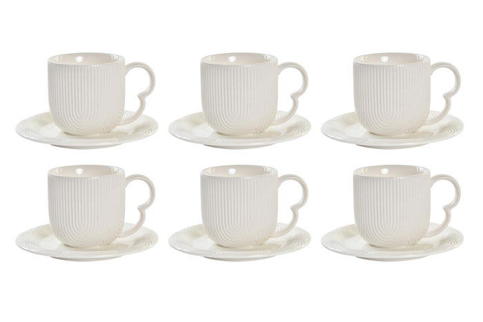 DKD Home Decor Set de 6 Tazas de Café 90ml, Porcelana y Bambú, Blanco/Natural, 15 x 17 x 28.5 cm DKD Home Decor Set de 6 Tazas de Café 90ml, Porcelana y Bambú, Blanco/Natural, 15 x 17 x 28.5 cm
