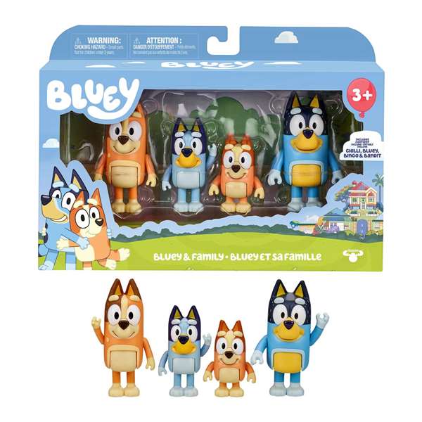 Famosa Bluey Pack de 4 Figuras, Personajes Diferentes Temas, 6 cm