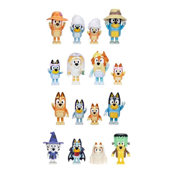 Famosa Bluey Pack de 4 Figuras, Personajes Diferentes Temas, 6 cm