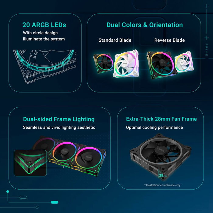 Asus Prime MR120 Fan ARGB Black 3in1 Pack de 3 Ventiladores 12 cm Negro Asus Prime MR120 Fan ARGB Black 3in1 Pack de 3 Ventiladores 12 cm Negro