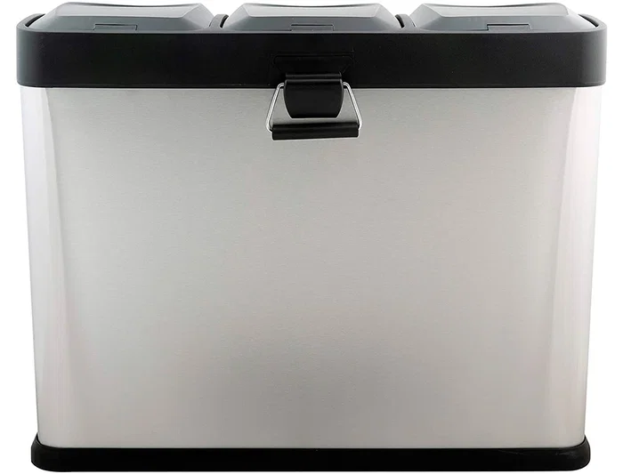 Q-connect Papelera Contenedor Metálica con Tapa de Plástico y Pedal, 3 Depósitos, 45L, 605x340x485 mm