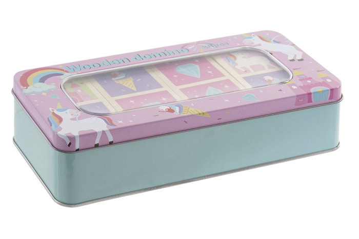 DKD Home Decor Dominó de Madera y Metal Unicornio Rosa 32 Piezas