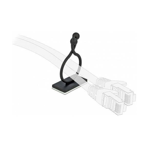 DeLOCK Organizador de cables con zócalo adhesivo, Negro, 10 piezas