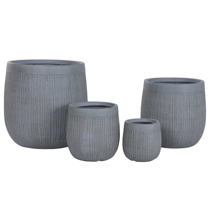 DKD Home Decor Set de 4 Maceteros de Magnesia y Fibra de Vidrio Gris Oscuro
