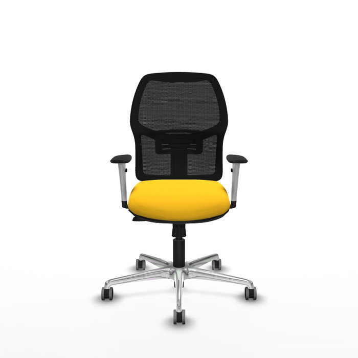 PIQUERAS Y CRESPO Alfera Silla de oficina con mecanismo traslack, malla negra y asiento amarillo