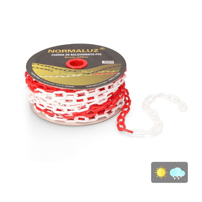 Normaluz Cadena Plástica Roja y Blanca 25m Grosor 6mm Señalización Delimitación Normaluz Cadena Plástica Roja y Blanca 25m Grosor 6mm Señalización Delimitación