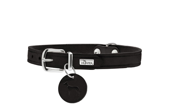 Hunter Collar Aalborg S-M Cuello:37-43 cm Negro Cuero de Vaca Robusto con Colgante