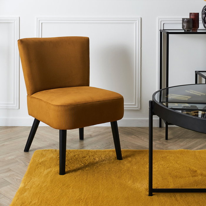 Home Deco Factory Silla Butaca Mostaza Giulia Colección Lounge Terciopelo Patas Metal 76cm
