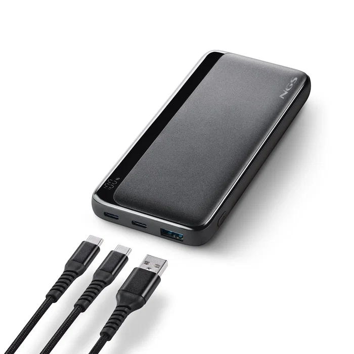 NGS QUIZ 10 Power Bank 10000 mAh Batería Externa Portátil con Carga Rápida 22.5W PD 3.0 QC 3.0, Pantalla LED, USB-C y USB-A, Color Negro