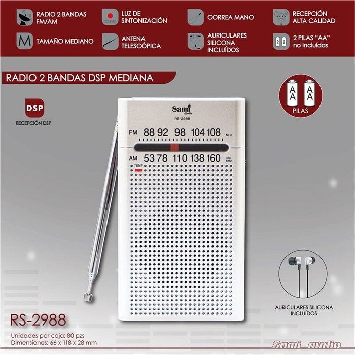 SAMI Radio Sami 2 bandas mediana plata con cordón y auriculares