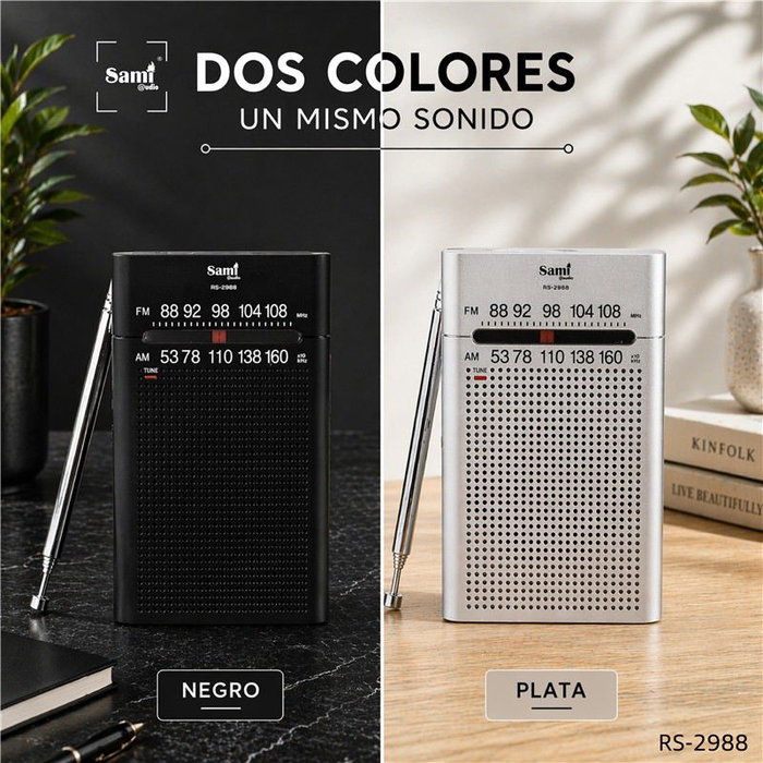 SAMI Radio Sami 2 bandas mediana plata con cordón y auriculares