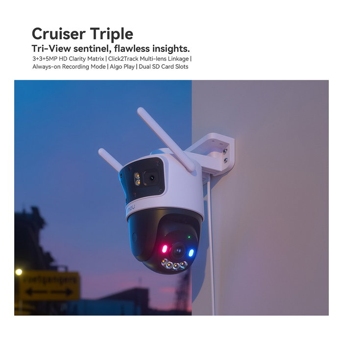 Imou Cruiser Triple Cámara de Seguridad IP Exterior 11MP, Inalámbrica/Alámbrica, 360°, Visión Nocturna 30m, H.265, Compatible con MicroSD hasta 1TB y Wi-Fi 6 Imou Cruiser Triple Cámara de Seguridad IP Exterior 11MP, Inalámbrica/Alámbrica, 360°, Visión Nocturna 30m, H.265, Compatible con MicroSD hasta 1TB y Wi-Fi 6