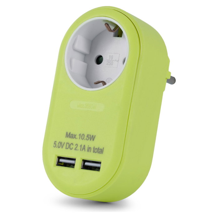 ENTAC Adaptador de enchufe EPAG-1EE-2USB-L con 2x USB-A lima ENTAC Adaptador de enchufe EPAG-1EE-2USB-L con 2x USB-A lima
