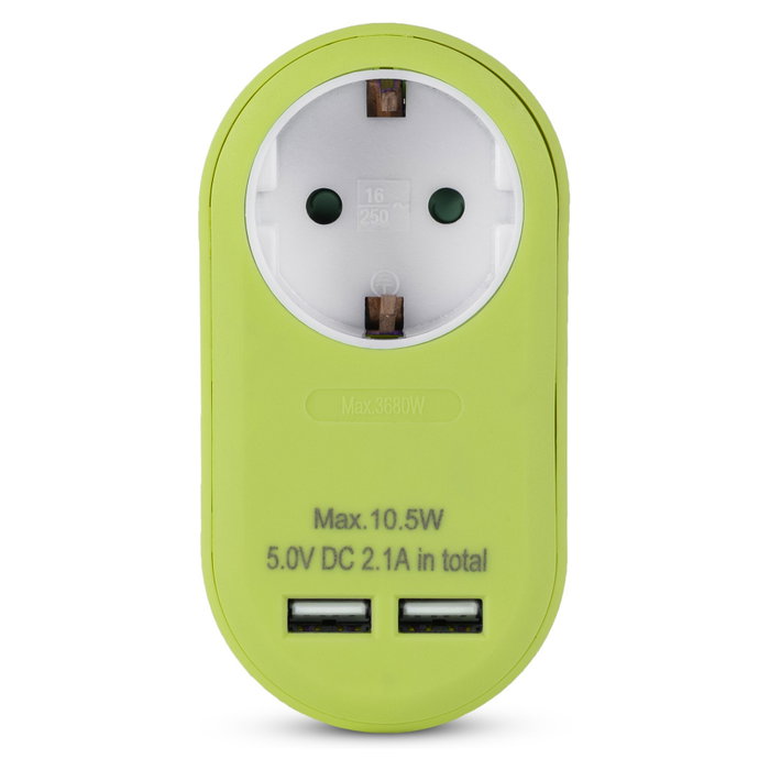 ENTAC Adaptador de enchufe EPAG-1EE-2USB-L con 2x USB-A lima ENTAC Adaptador de enchufe EPAG-1EE-2USB-L con 2x USB-A lima