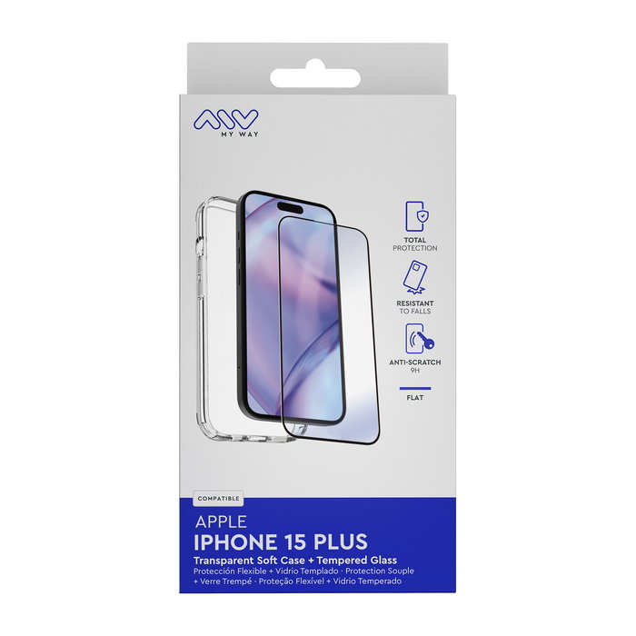 Myway Funda Compatible con Apple iPhone 15 Plus + Protector de Pantalla de Vidrio Templado Plano