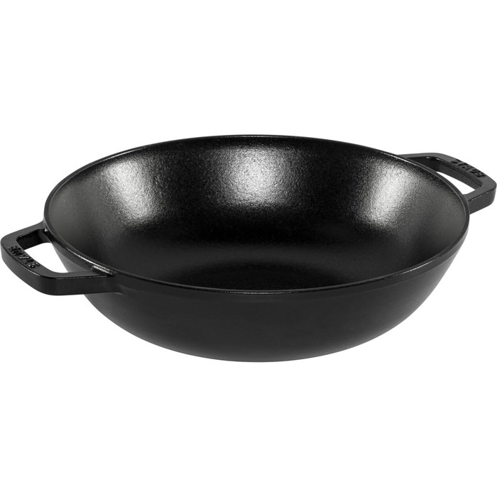 Staub Wok de 30 cm con Tapa de Vidrio, Negro, Hierro Fundido