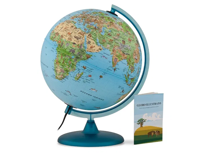 Nova Rico Globo Terraqueo Esfera Safari con Luz Base y Meridiano Color Azul Diametro 25 cm