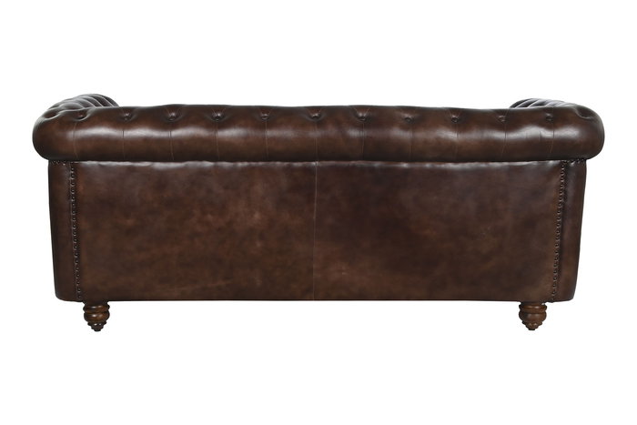 DKD Home Decor Leather top 23 Sofá Vintage Chester 3 Plazas Piel Marrón Oscuro 190 x 77 x 80 cm