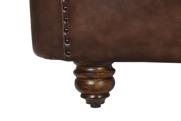 DKD Home Decor Leather top 23 Sofá Vintage Chester 3 Plazas Piel Marrón Oscuro 190 x 77 x 80 cm