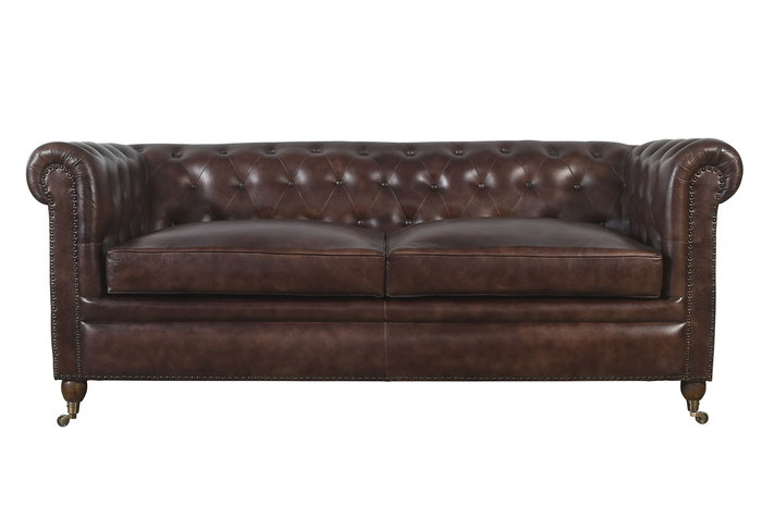DKD Home Decor Leather top 23 Sofá Vintage Chester 3 Plazas Piel Marrón Oscuro 190 x 77 x 80 cm