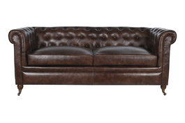 DKD Home Decor Leather top 23 Sofá Vintage Chester 3 Plazas Piel Marrón Oscuro 190 x 77 x 80 cm