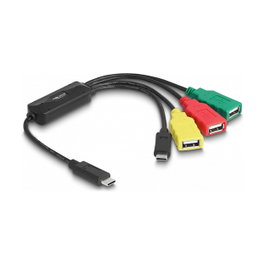 DeLOCK Hub USB 2.0 de 4 Puertos, Cable USB Type-C a 3 USB-A + 1 USB-C, Velocidad 480 Mbps, Plug & Play, 0.3 m
