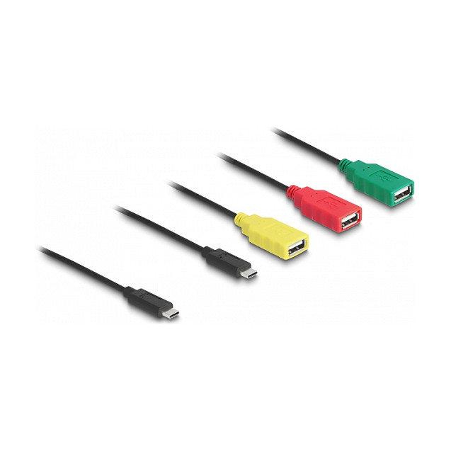 DeLOCK Hub USB 2.0 de 4 Puertos, Cable USB Type-C a 3 USB-A + 1 USB-C, Velocidad 480 Mbps, Plug & Play, 0.3 m