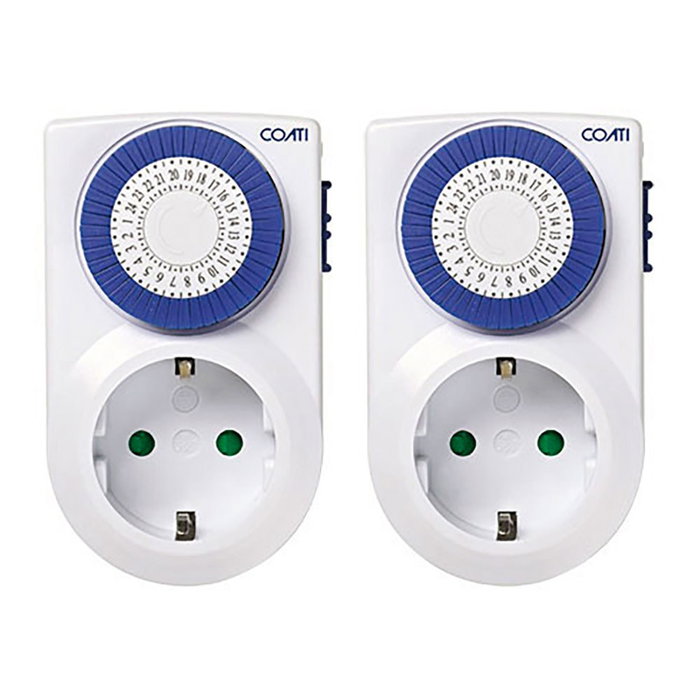 Coati Programador Analógico Diario 16A Blanco IP20 3680W 2uds Temporizador Mecánico Coati Programador Analógico Diario 16A Blanco IP20 3680W 2uds Temporizador Mecánico