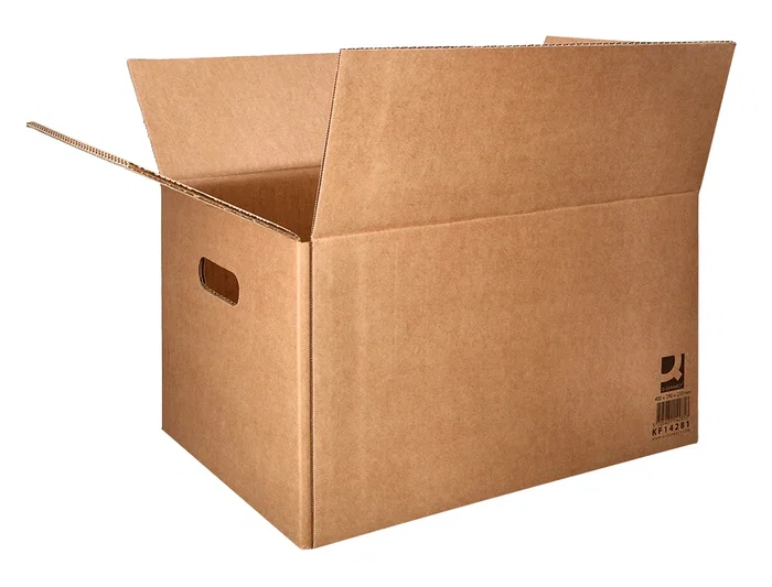 Q-connect Caja de Cartón para Embalar y Mudanzas Americana con Asas, Plegable, Kraft Reciclado Canal Simple, 400x290x220 mm
