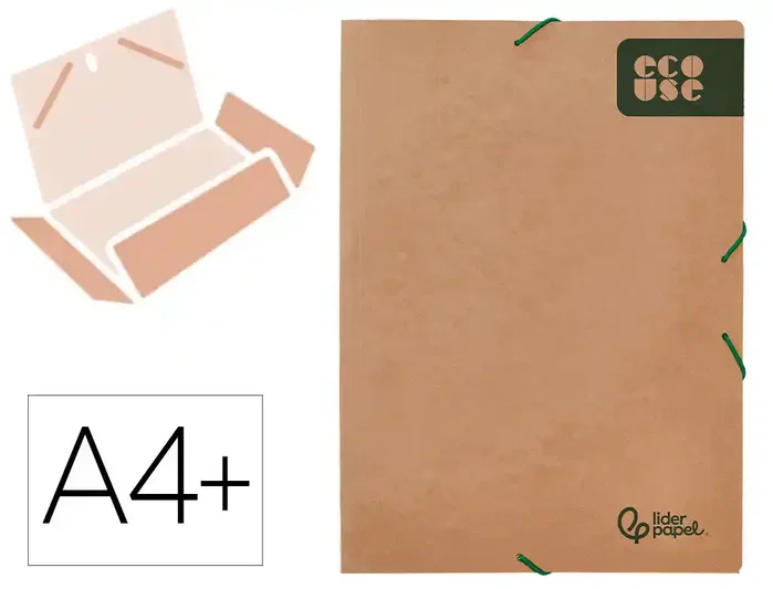 Liderpapel Carpeta de gomas con 3 solapas en cartulina kraft marrón DIN A4+ Liderpapel Carpeta de gomas con 3 solapas en cartulina kraft marrón DIN A4+